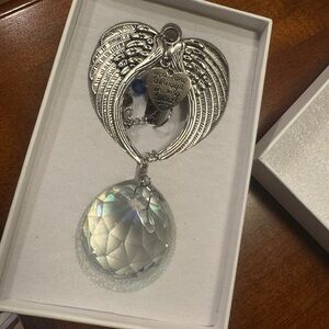 Silver Angel Wing Ornament with Crystal Pendant